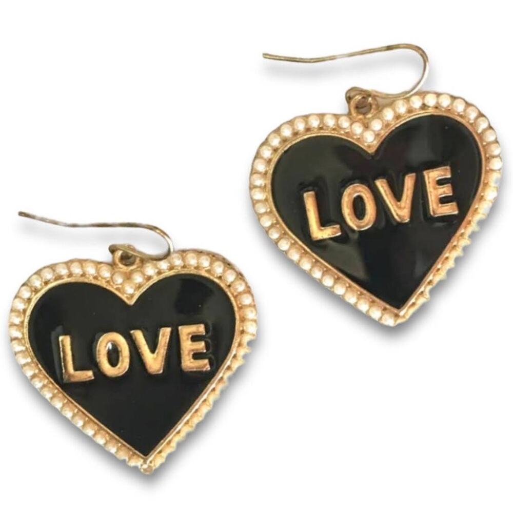 LOVE heart earrings - large fish hook earrings